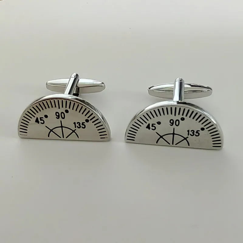 Factory wholesale brass cufflink stock with sector protractor shape of teacher gift for man ready to ship