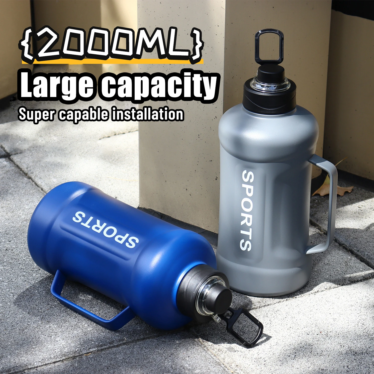 SS 316 BPA Free Leak Proof Stainless Steel Water Jug Half Gallon 64 oz Big Water Bottle with Handle for Gym Hiking Camp Travel