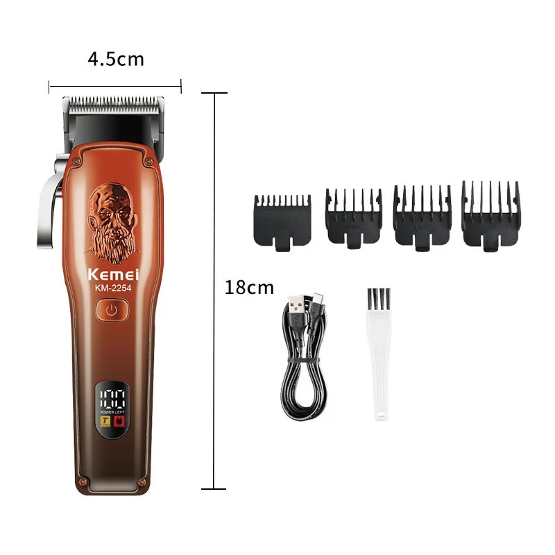 KEMEI KM-2254 Mens 2 Gears Hair Clipper Cord Cordless Hair Trimmers Professional Hair Cutting Machine LCD Display