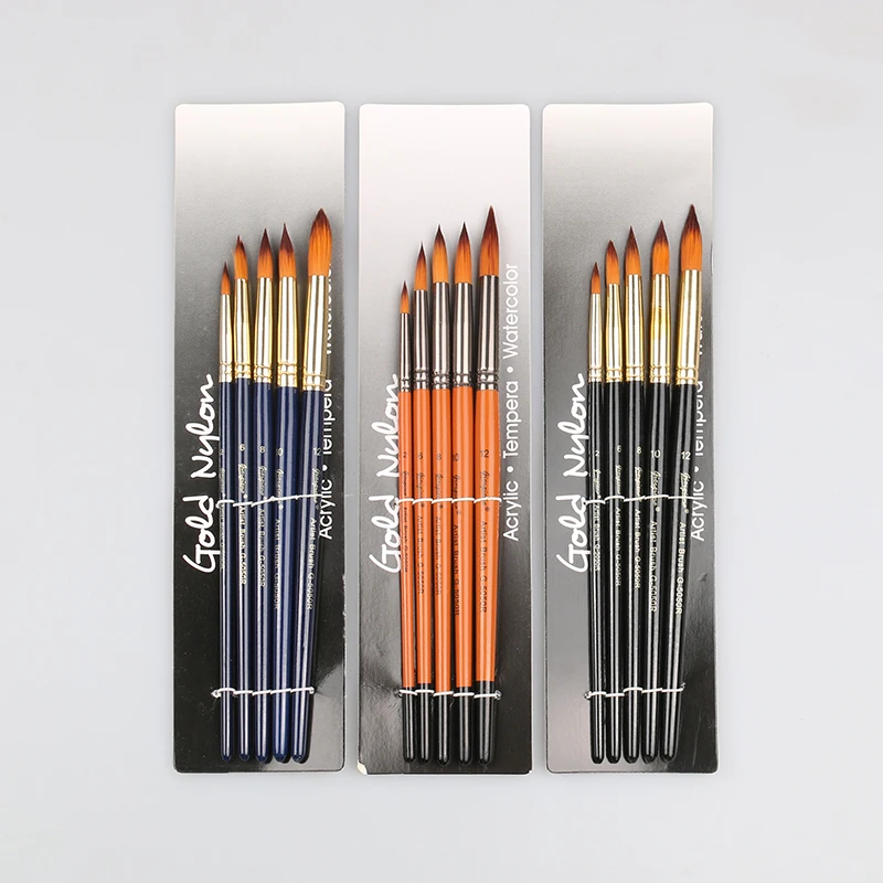 Giorgione 5 Pieces Round Shape Nylon Hair Wooden Handle Artist Acrylic Oil Watercolor Paintbrush