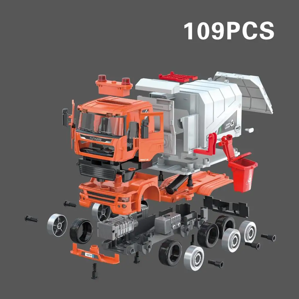 DIY toy whole sale Assembly Truck 109pcs Environmental Protection Vehicles with music lighting intelligent Toys For Kids Gift