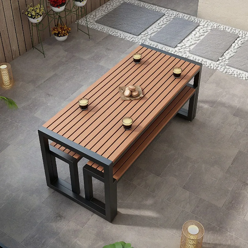 Modern outdoor metal-plastic wood garden Villa patio furniture Outdoor bench garden table and chairs