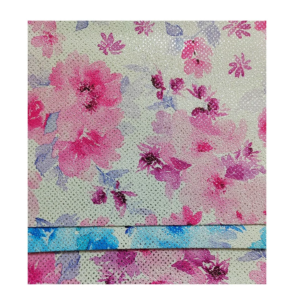 New Design Good Quality Colorful Spring Flower Film Printed Faux PU Leather Material