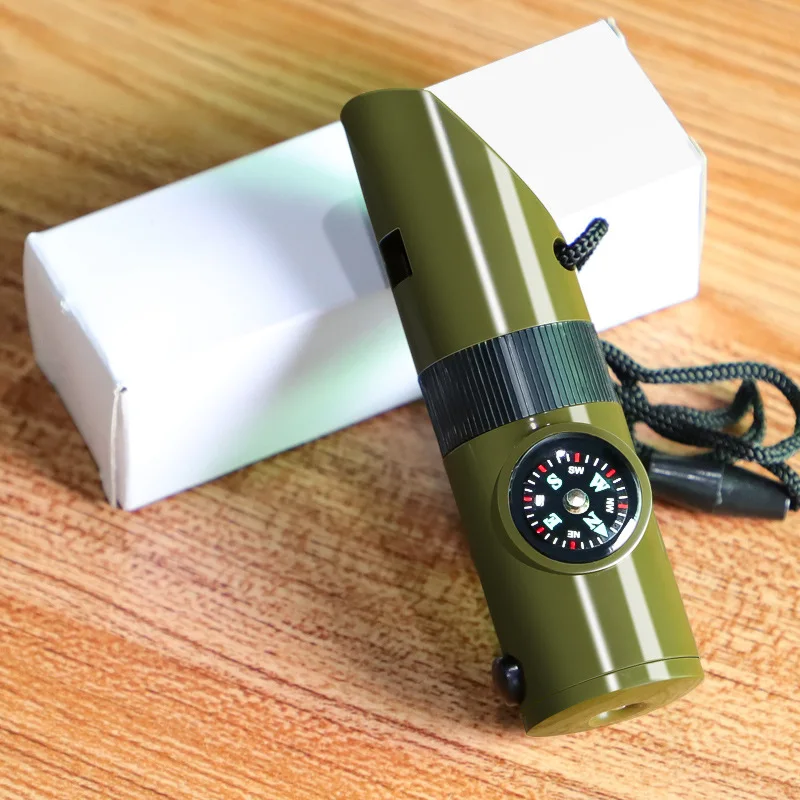 Outdoor Seven-in-One Survival Multifunctional Emergency Portable Emergency Compass Magnifying Glass Torch Therm Whistl
