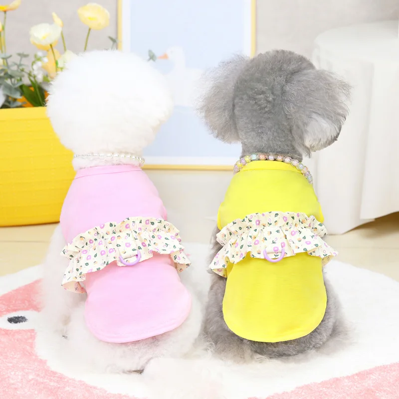 New Design Pet Spring Summer Apparel Designer Dog Cat Clothes Soft Dog T-shirt With D-Ring Pet Dress