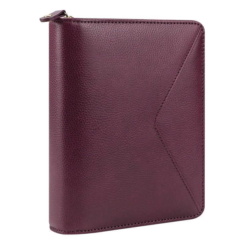 A4 A5 Genuine Leather Binder Planner Portfolio with Ring and Zipper