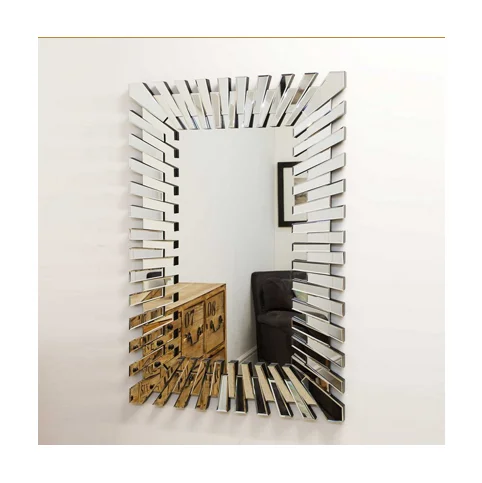 Factory Wholesale 3D Frameless Venetian Large Rectangle Bevel Crushed Diamond Design Mirrors