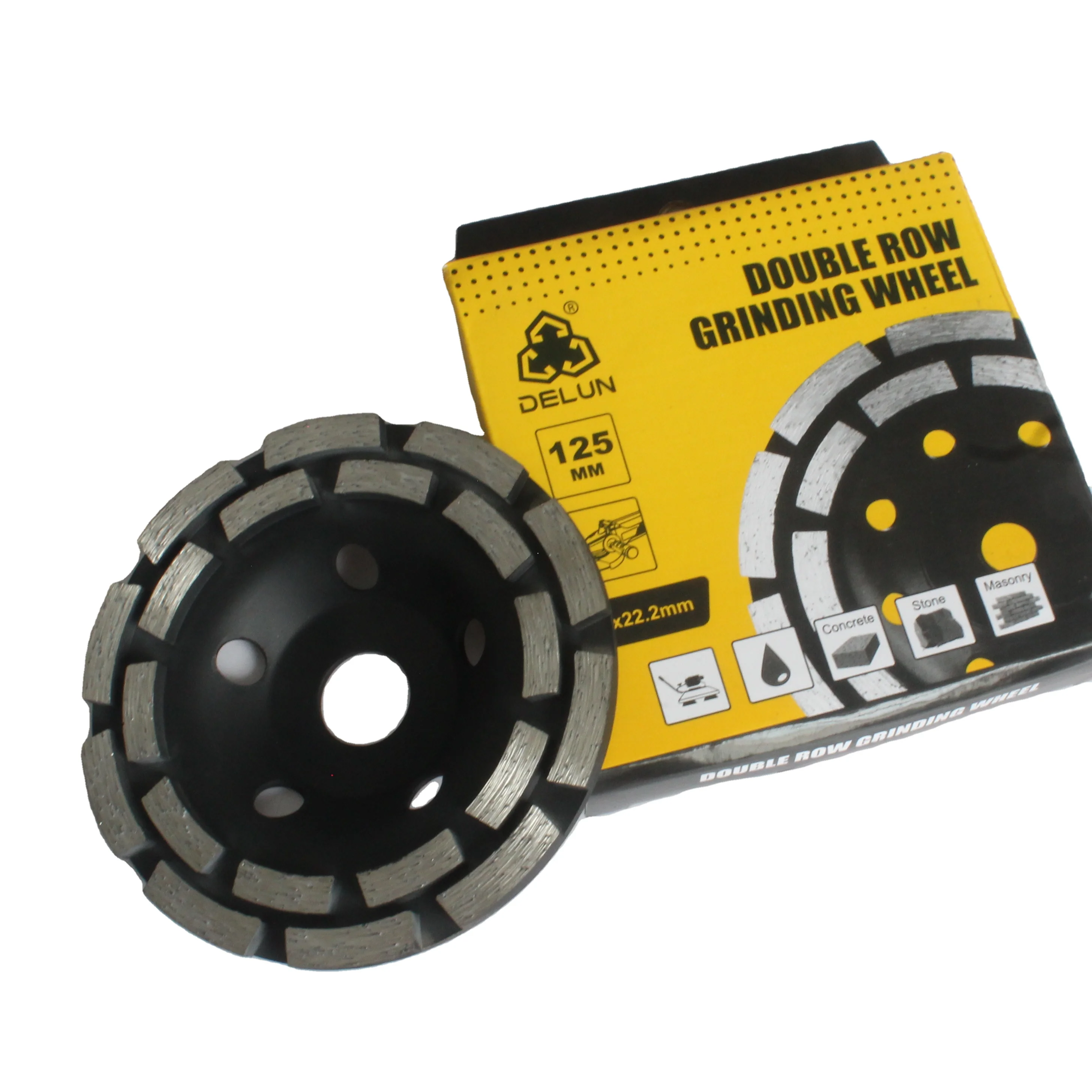 DELUN Hot Sale 5 inch 125 mm Durable Concrete Diamond Dry Polishing Aluminium Oxide Cup Grinding Wheel Disc