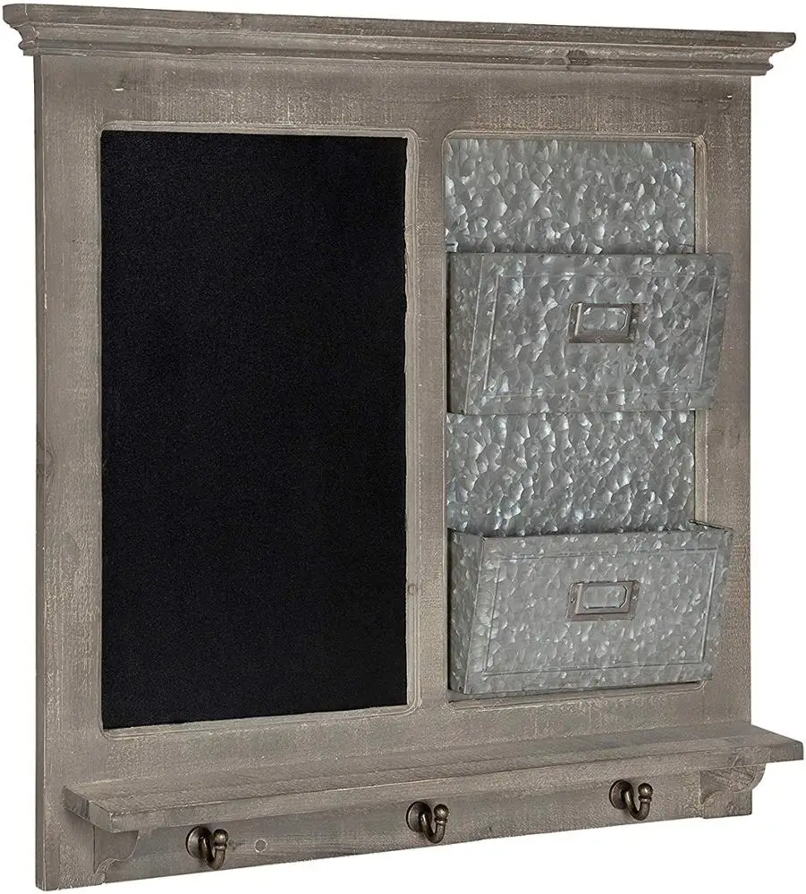 
Wood Framed Wall Organizer Farmhouse-Inspired Magnetic Chalkboard with Mail Holders 
