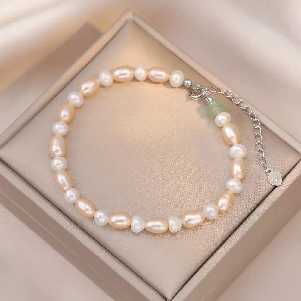 Original Design PEB077 S925 Crystal Bracelet Female Light Luxury Freshwater Pearl Hotan Jade Simple Fashion Bracelets Bangles