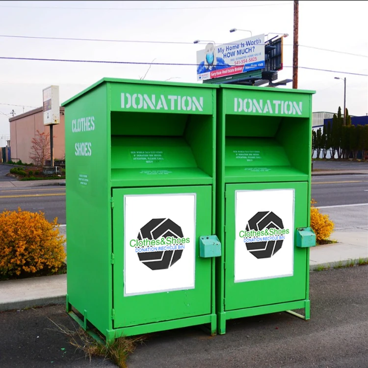 New Arrival Large Metal Rectangular Donation Bin Standing Structure Clothes Drop Boxes Storage Bucket for Clothing Donations