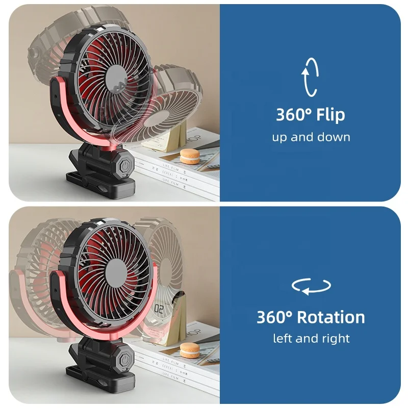 F7102 6 Inches Clip On Mini Cordless Electric Fans Rechargeable Fan With Lithium Battery for Desktop Car Travel Camping