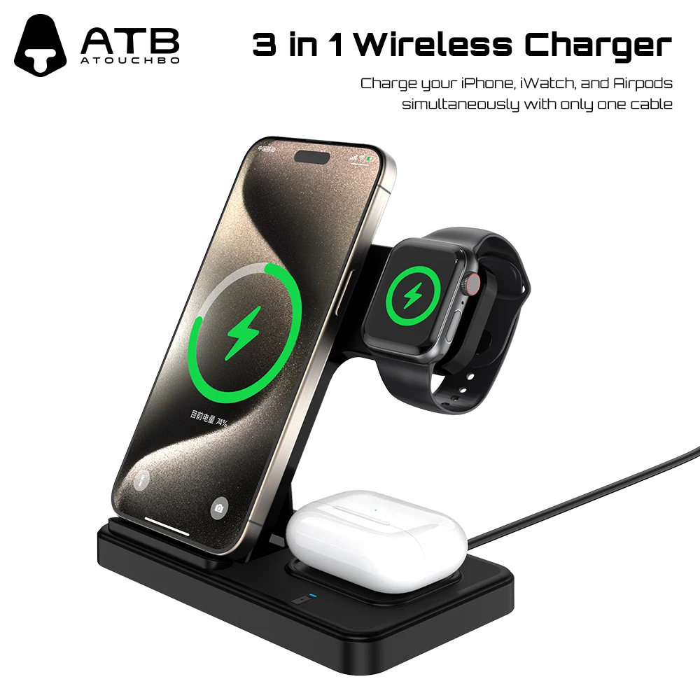 Phone Stand 3 In 1 Wireless Charger For Xiaomi Samsung iPhone 13 14 15 Pro Max Watch 15W Fast Charging Station Phone Holder