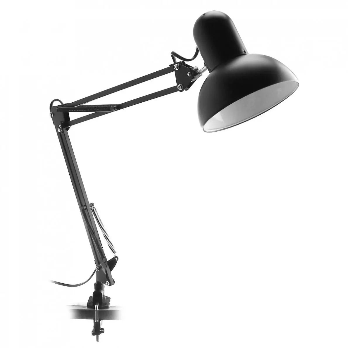 Black Flexible Swing Arm Clamp Mount Desk Lamp with Base and Key Switch Support Bulb for Home / Office