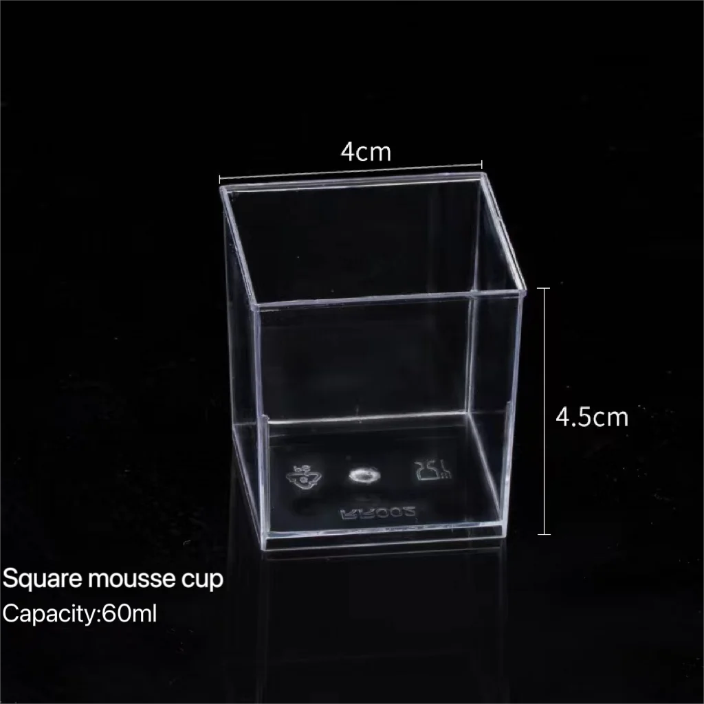 Disposable 60ml 2oz PS Plastic Square Dessert Cup for Festive Wedding Decoration Cake Mousse Pudding Tiramisu Ice Cream Parties