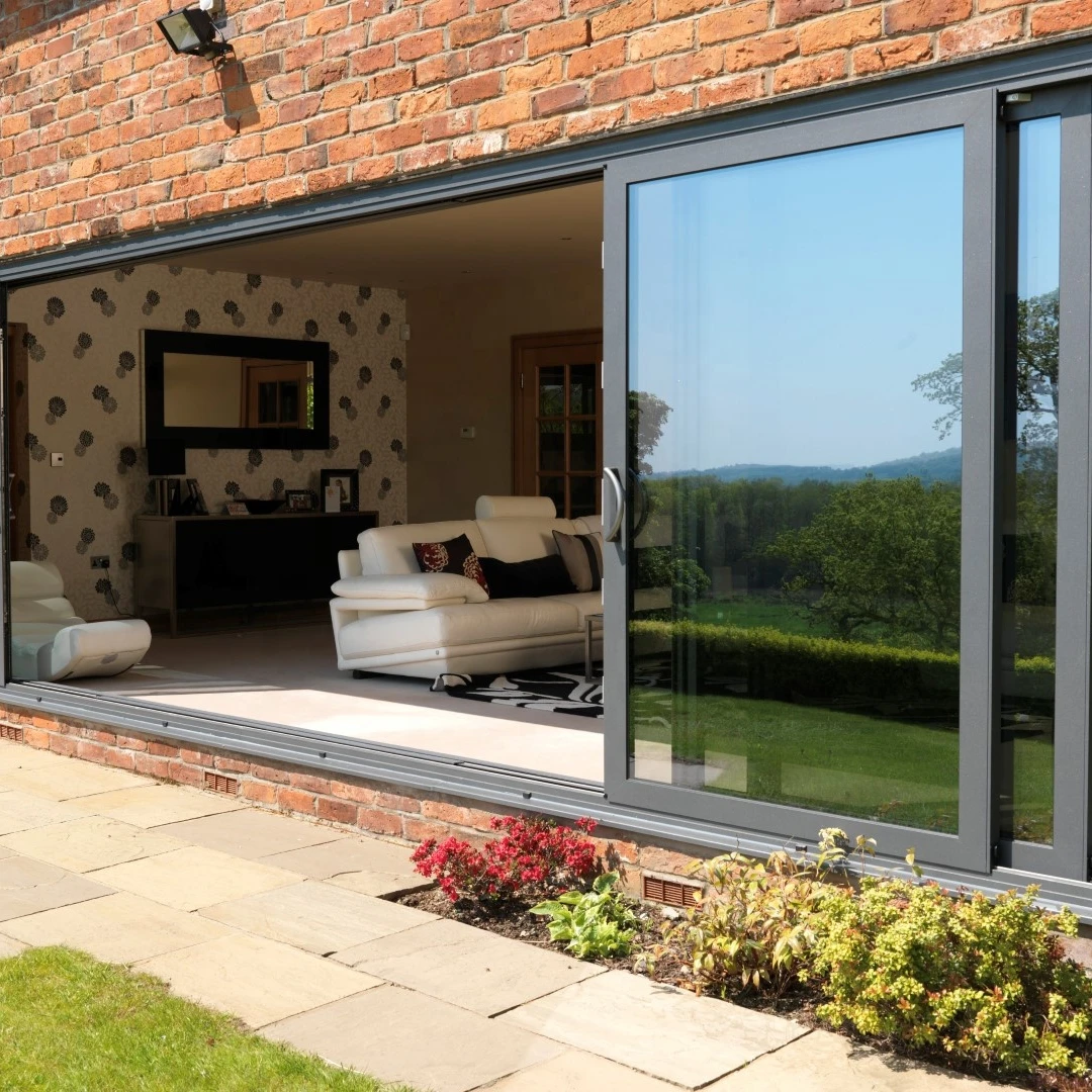 Entry Door Exterior Patio Storm Impact Heavy Aluminum Profile Tempered Glass Sliding Doors