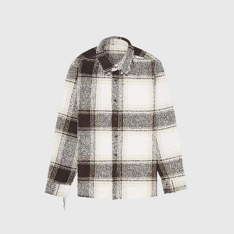 Custom Wholesale Beige Distressed Textured Check Flannel Shirts