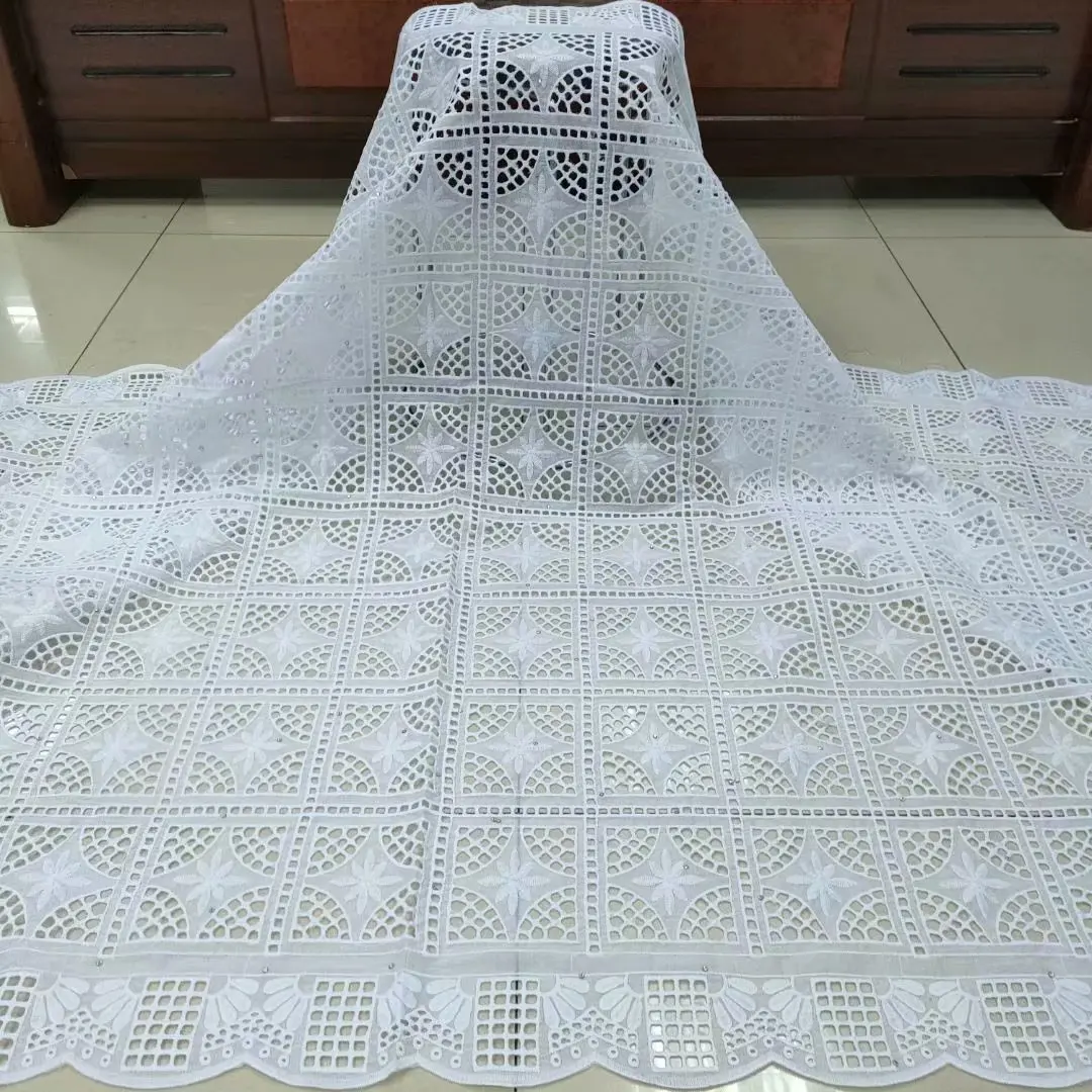 Hotsale high quality white swiss lace 100% cotton lace fabric african dry lace