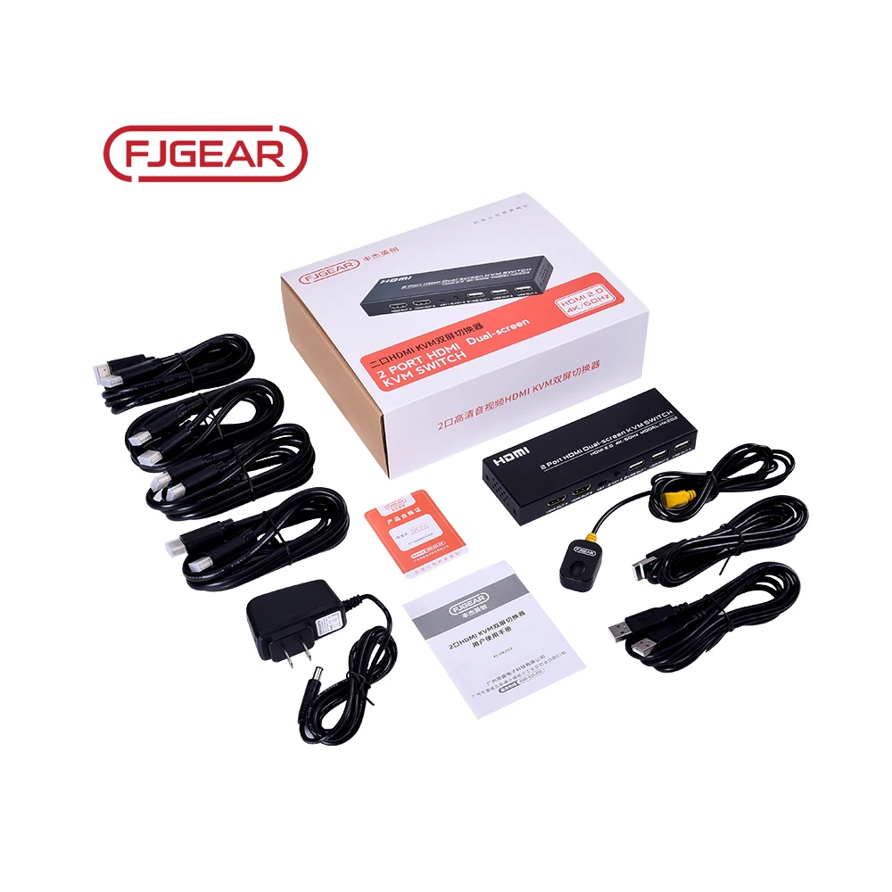 FJGEAR ручной 2 порта HDMI Двойной экран KVM переключатель
