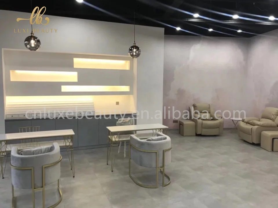 Nordic Marble Modern Popular Nails Table And Grey Chair Salon Furniture Manicure Tables Gold Metal Frame Nail Table Set Cheap