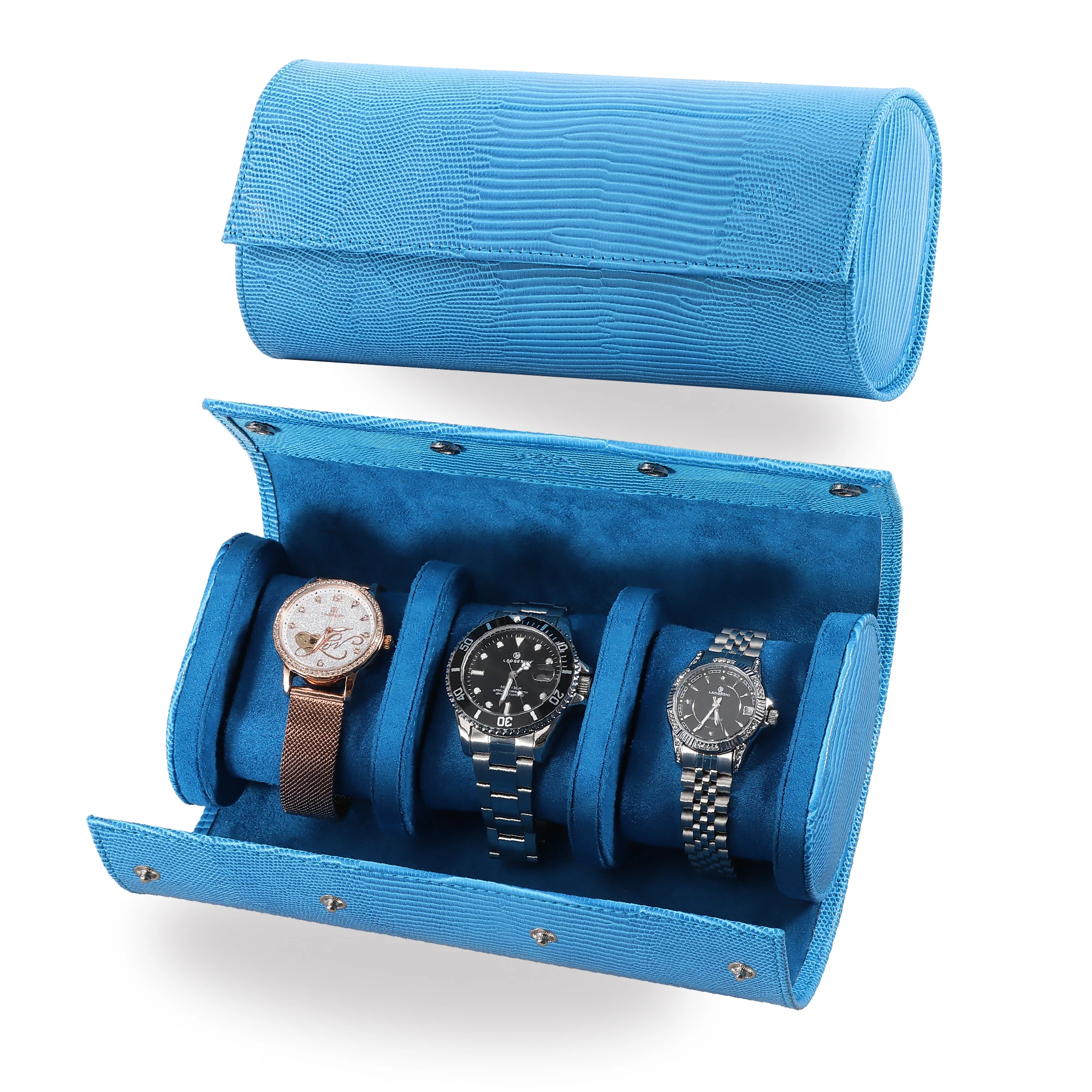 Custom 3-Slot Luxury Leather Watch Roll Case for Travel Sleek Travel Case for Watches