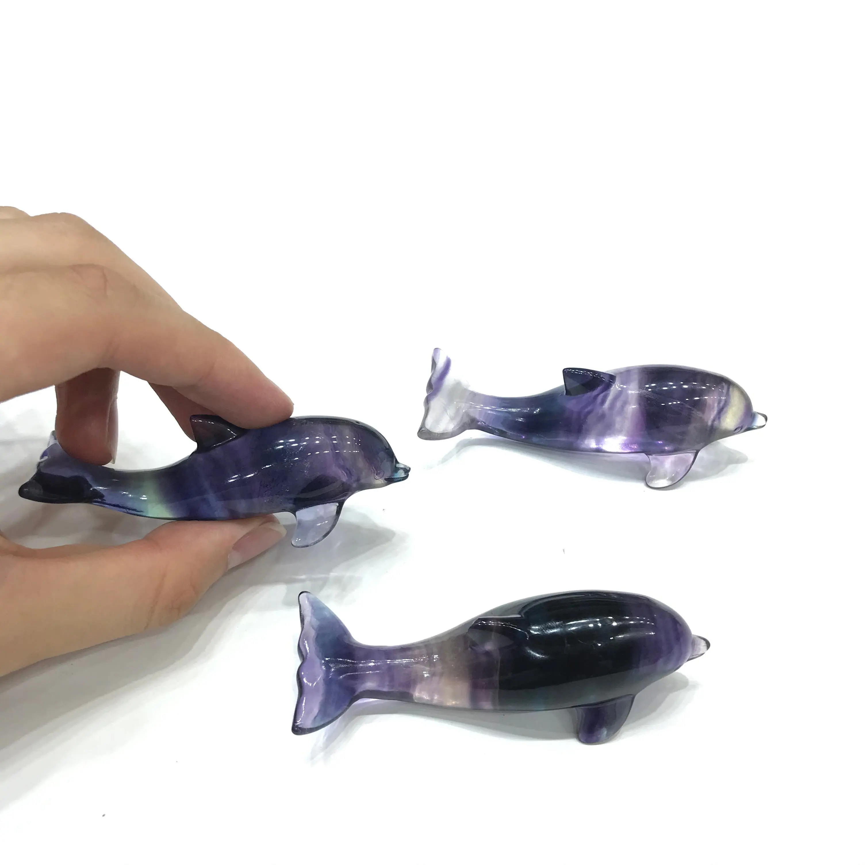 Wholesale Natural Purple Green Yellow Fluorite Crystal Dolphin For Decoration Gifts