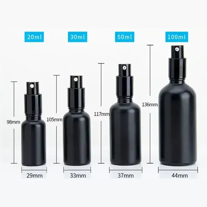 5ml 10ml 15ml 20ml 30ml 50ml 100ml Black Color Glass Mist Spray Bottle With Fine Mist Head Atomizer Perfume Bottle For Cosmetic