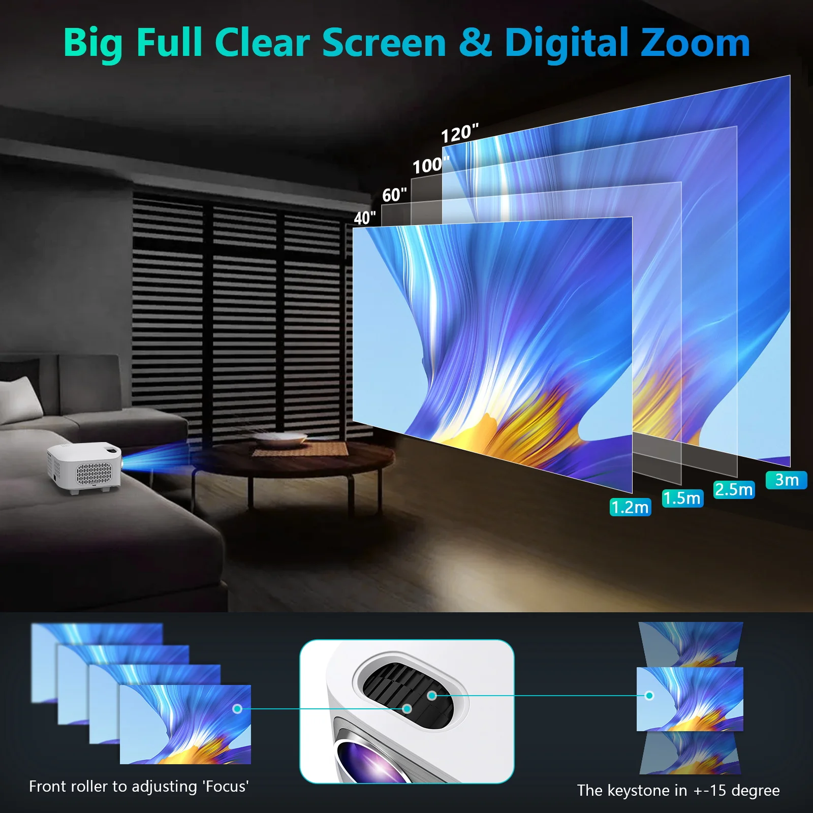 HD Projector With Wifi VEEMI T01 Amazon Hot Sale LED Multimedia Phone Mirroring LCD Projector 4K Video Home Theater