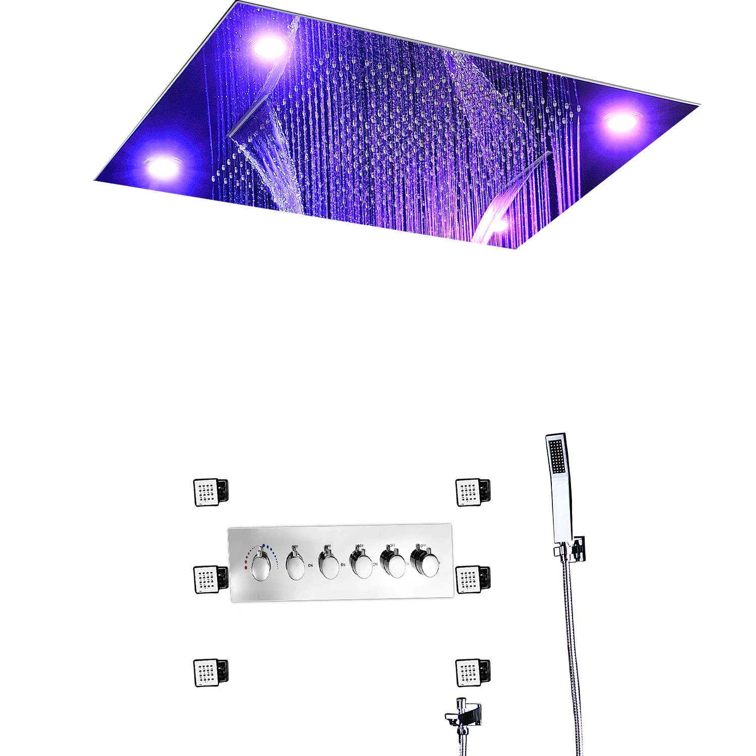 800*600 mm Shower Thermostatic Valve Multifunctional Luxury Rain Waterfall Led Shower Body Jet Shower Set