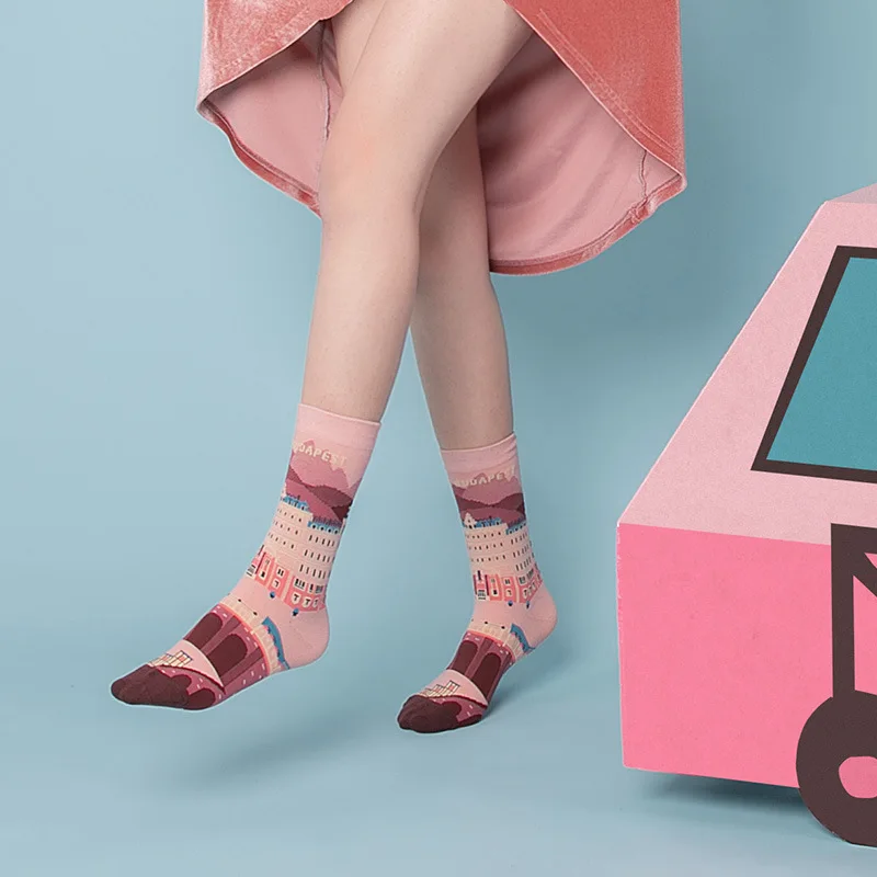 2024 Grand Budapest Hotel Series Ins Original Trendy Socks In Stock Tube Cotton Socks Jacquard Socks