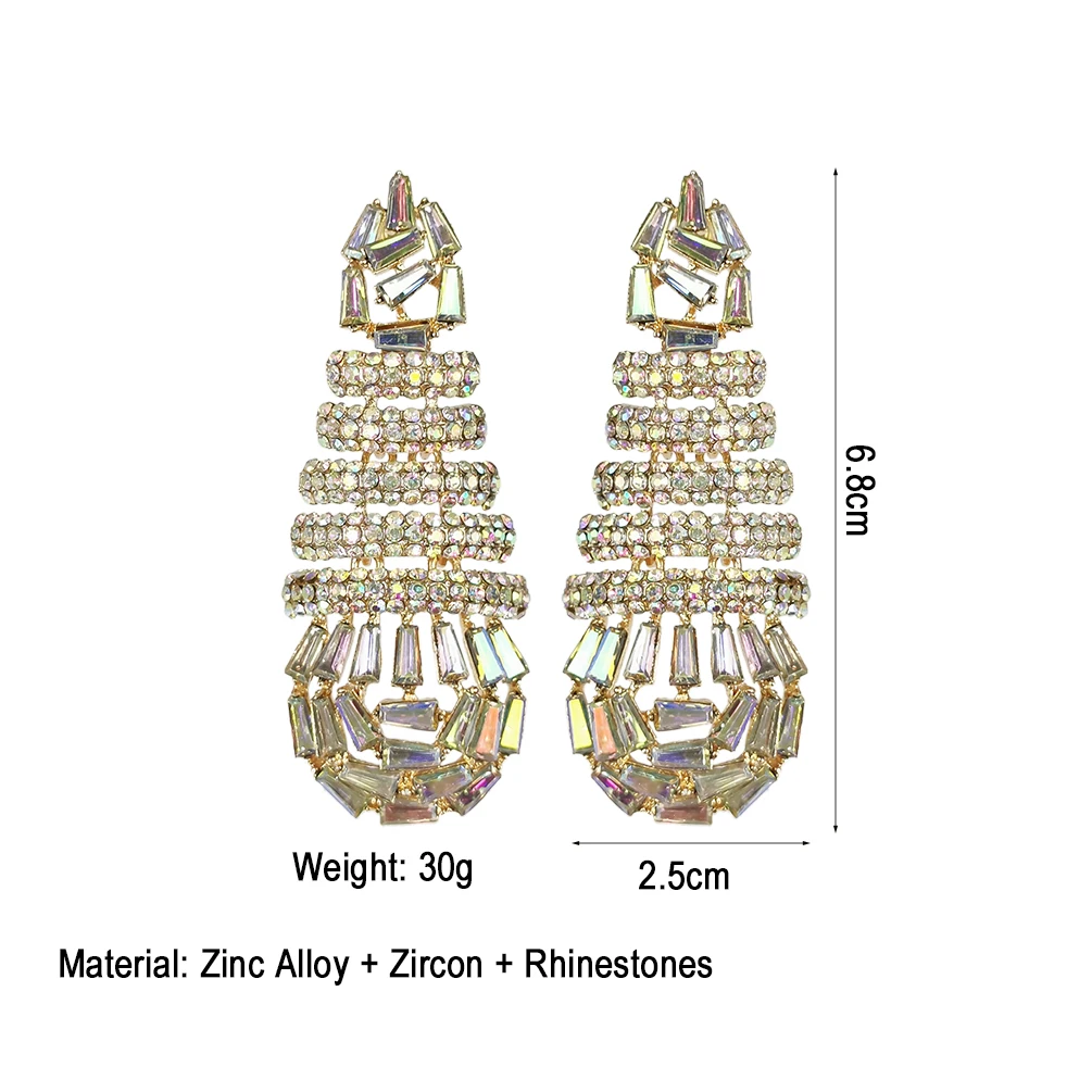 Fashion Elegant Jewelry Microphone Shape Design Statement Long Earrings Crystal Rhinestone Luxury Drop Earrings Party Accessory