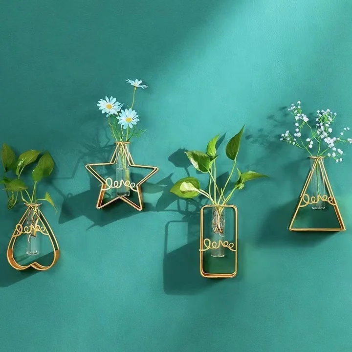 Wall-mounted Hydroponic Glass Vase Gold Wall Vases