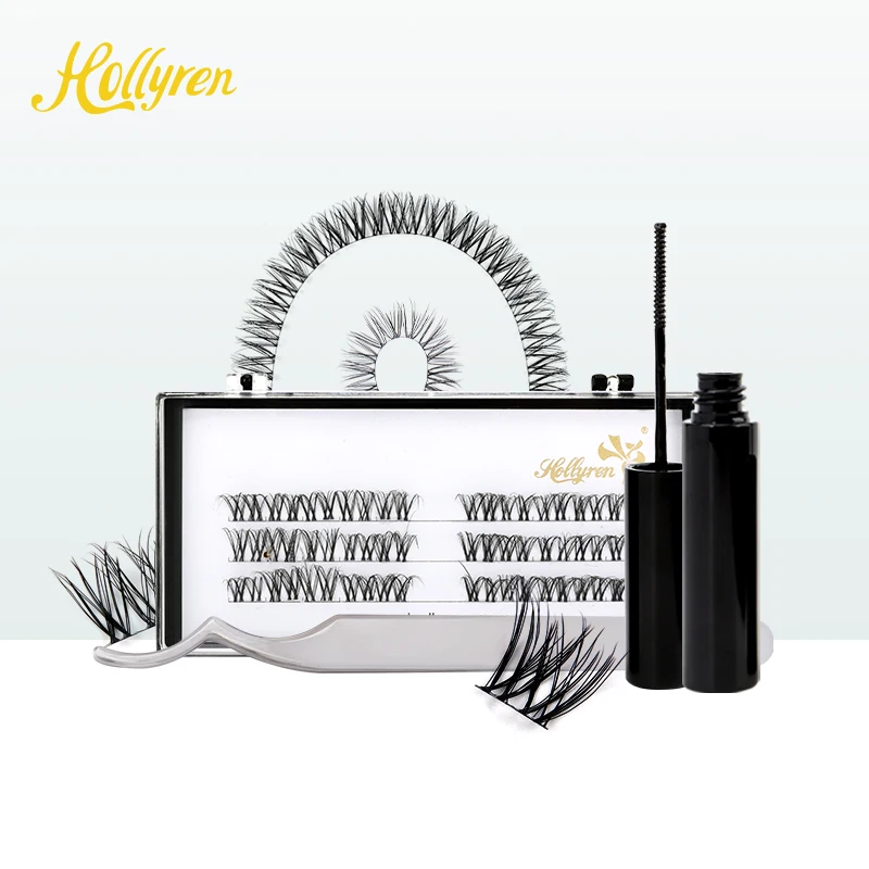 Hollyren Individual Eyelash Clusters Wimpern Private Label  Individu Faux Mink Eyelash DIY Lash Kits Eyelash Extension Cluster
