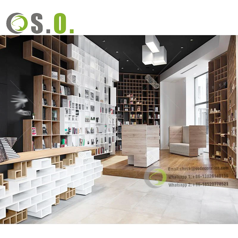 Library Shelving Wall Mounted Stationery Display Shelf Customized Book Store Furniture Stationery Store Design