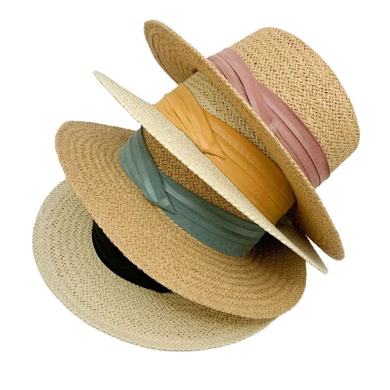 Wholesale Summer Vintage Wide Brim Straw Hat Sunhat Band Bowknot Summer Women Broad Brim Beach Hat