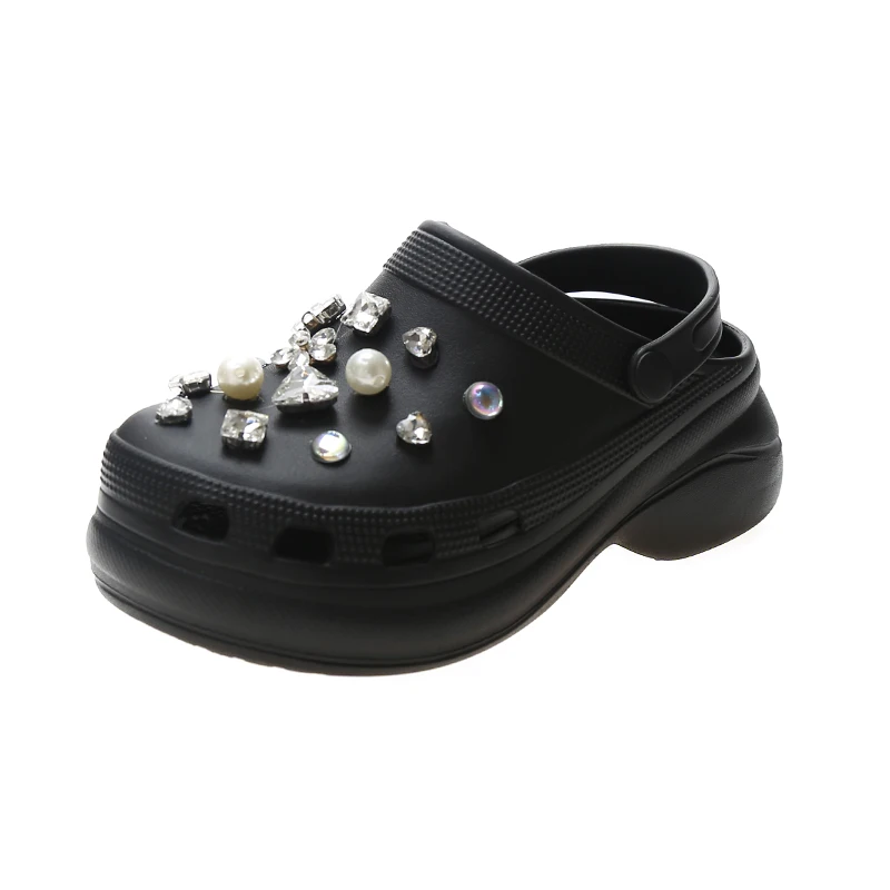 Wholesale Factory Price Beach Slippers for Women Pearl Diamond Decorate Crocs Garden Shoes Charms