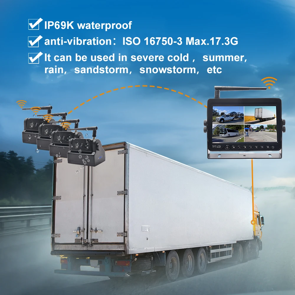 PJAUTO AHD Digital Wireless Car Reversing Backup Magnetic Battery Camera Kit Forklift Truck Van Wireless Camera Monitor System