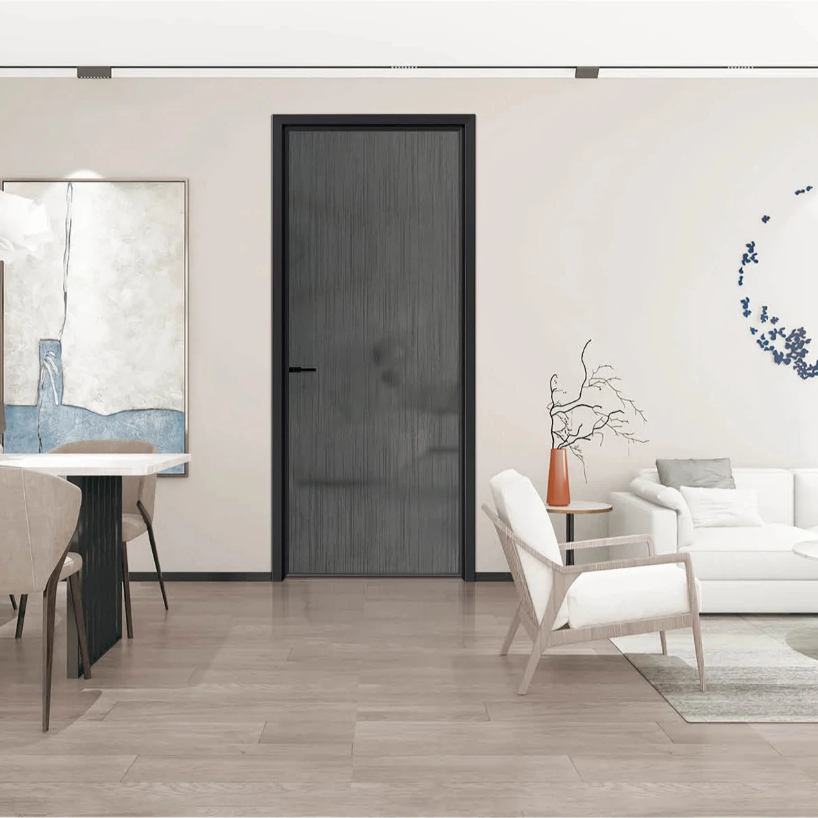 Glass Swing Door Narrow Frame Aluminum Slim modern Design Villa kitchen Aluminum Alloy frost glass casement doors for House