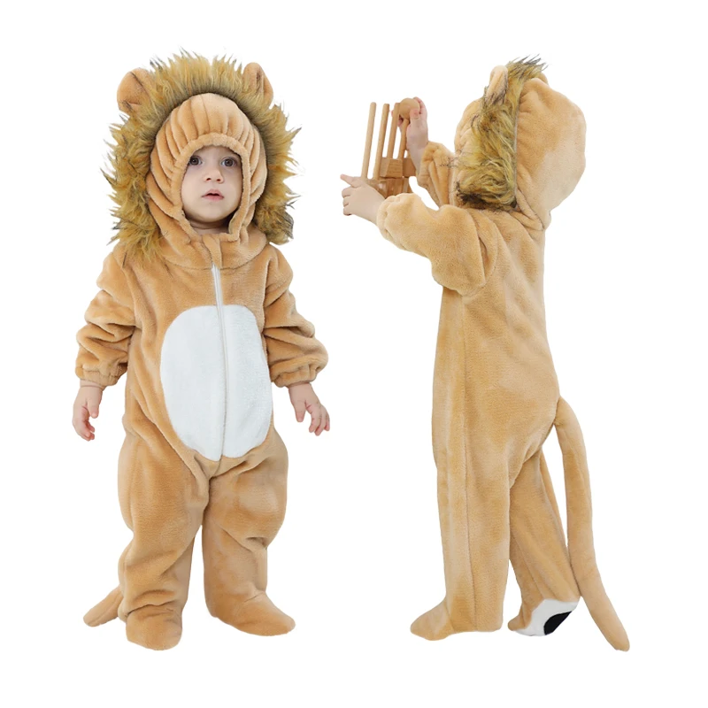 Carnival Party Kids Christmas Jumpsuit Baby Hooded Romper Animal Lion Costume