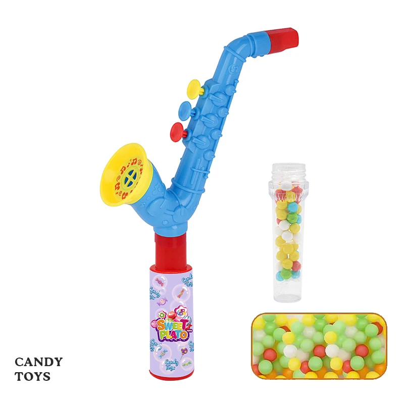Cheap Promotion Mini Whistle Sweet Toy Party Music Saxophone Colorful Halal Candy Toys