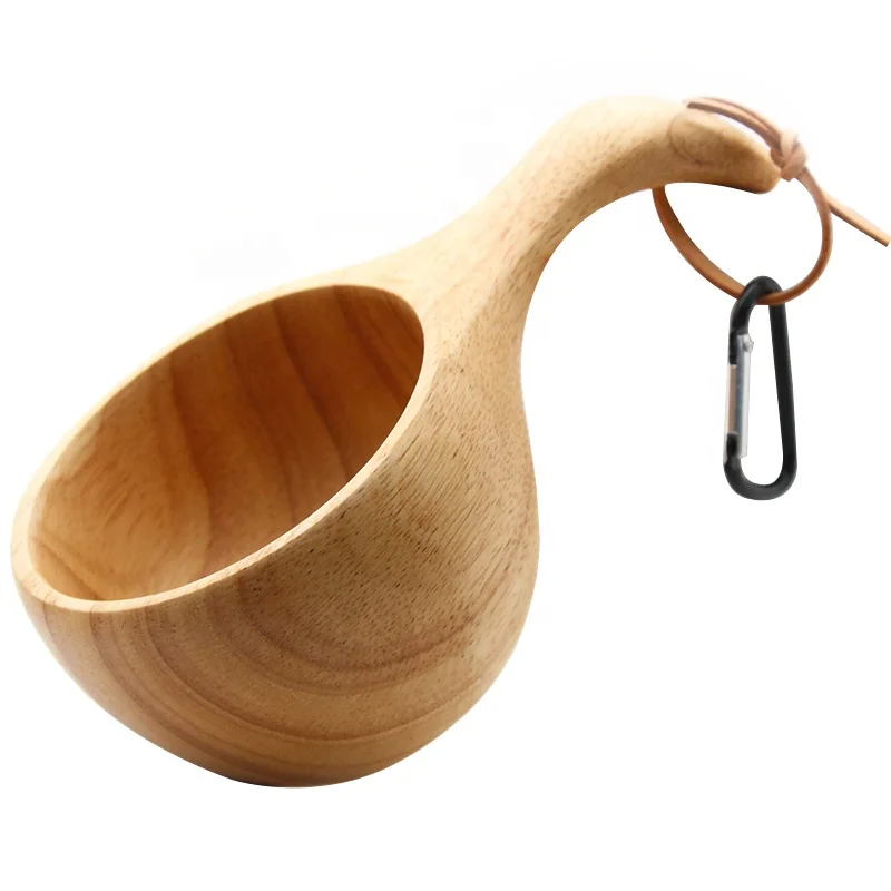 Outdoor Rubber Wood Kuksa Nordic Style Tableware Set Camping Wooden Coffee Cup Salad Bowl Mug Kit