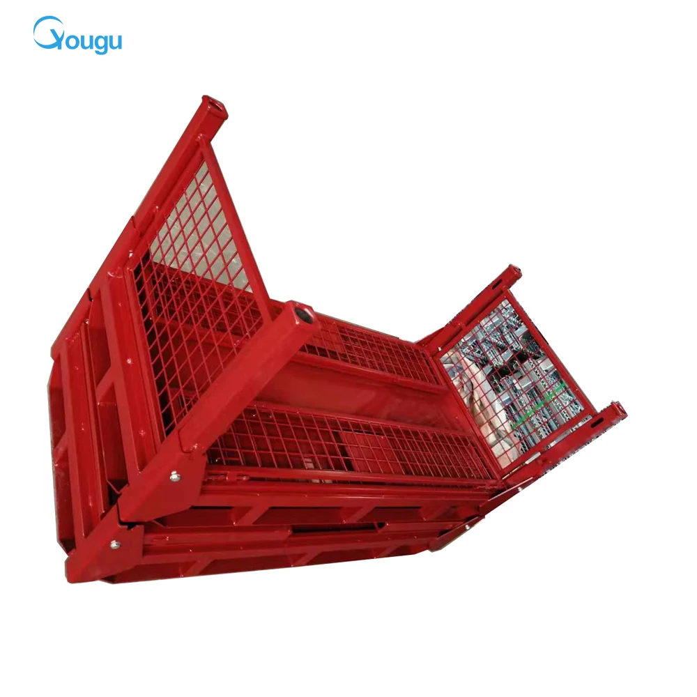 Custom powder plated wire foldable rigid metal storage box cage pallet metal container