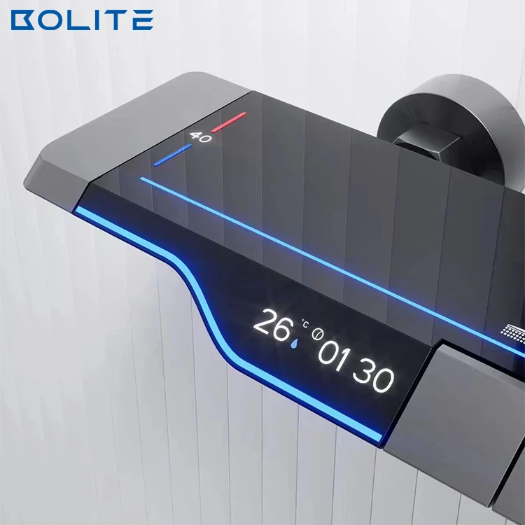 Cold And Hot Led Digital Display Screen No Battery Hydraulic Power 4 Way Rainfall Piano Key Shower Set