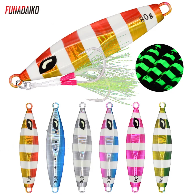 FUNADAIKO Jig 40g 60g 80g 100g 150g 200g lead fish metal luminous fishing lure hard Saltwater slow pitch jigging lures