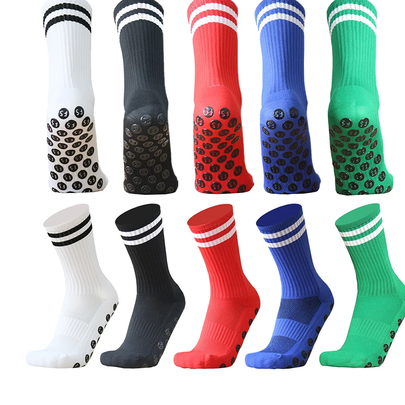 custom strip anti slip thick soccer grip socks women men football training socks