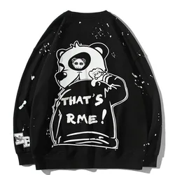 Wholesale New design black loose casual 100% cotton fashion panda pullovers oversized men crewneck sweatshirt