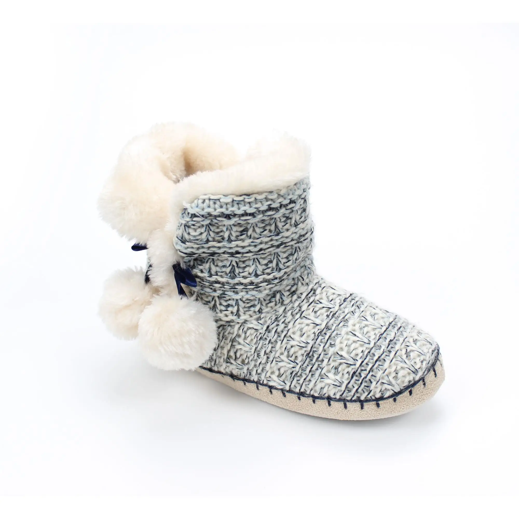
knit two ball warm home woman TPR outsole indoor slipper boots 