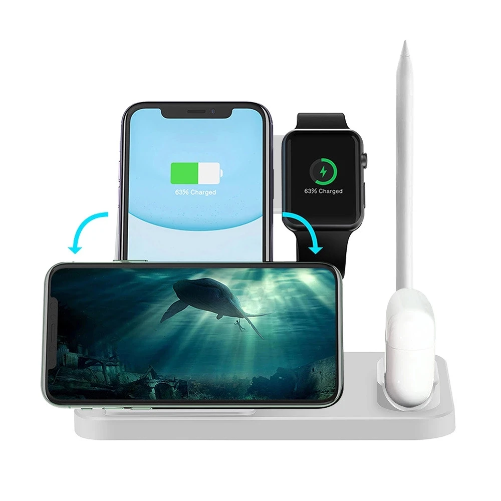 hot selling 4 in 1 qi fast wireless charger 10W for Samsung phone, 7.5W for iPhone 12, 5w for Airpods, 2W for Apple Watch