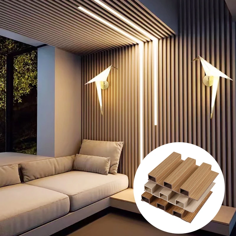 Factory Indoor Decor Wood Plastic Composite PVC Coating Cladding Fluted Wooden Grain PVC Wpc Wall Panels Designs for Decoration