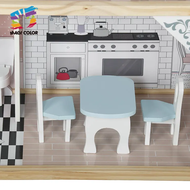 FSC Certified Children Pretend Play Wooden Big DollHouse Toys with Elevator W06A400C